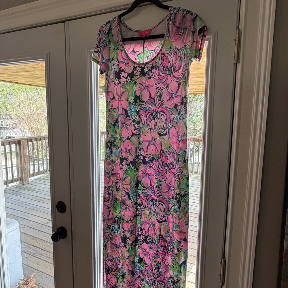 Lilly Pulitzer Pink and Green Floral Maxi Dress